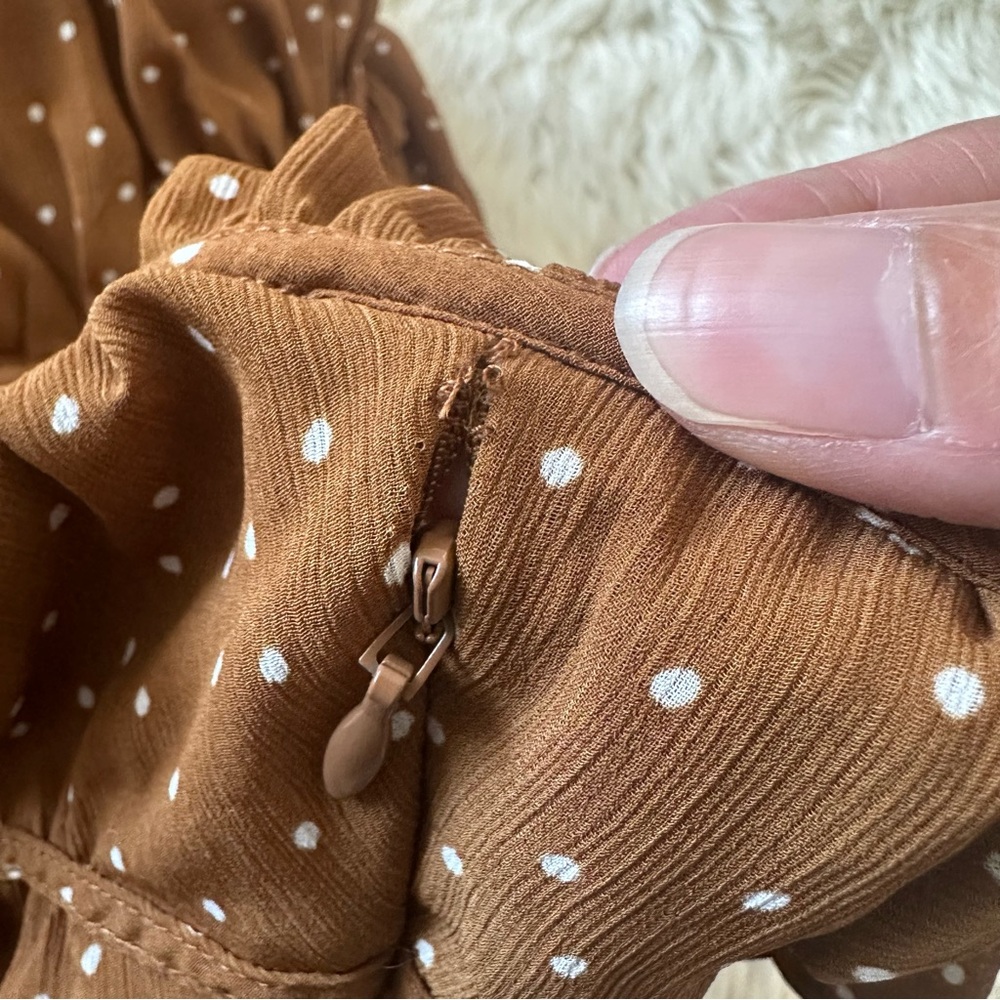 Madewell Dress Sophia Cami Tiered Midi in Dot Ruffle Sepia Polka Dot Brown 10 - Picture 14 of 14